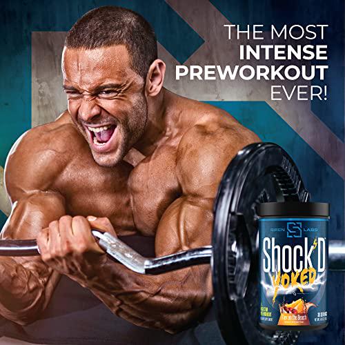 Siren Labs Shock D Yoked High Stim Pre-Workout Caffeine, Taurine, Citrulline Malate, Agmatine, Betaine Anhydrous High Energy and Powerful Muscle Pumps-Nitric Oxide Flex on The Beach (30 Servings)