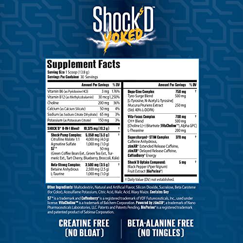 Siren Labs Shock D Yoked High Stim Pre-Workout Caffeine, Taurine, Citrulline Malate, Agmatine, Betaine Anhydrous High Energy and Powerful Muscle Pumps-Nitric Oxide Flex on The Beach (30 Servings)