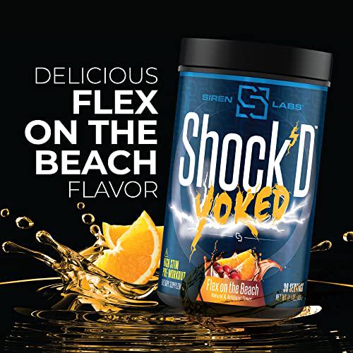 Siren Labs Shock D Yoked High Stim Pre-Workout Caffeine, Taurine, Citrulline Malate, Agmatine, Betaine Anhydrous High Energy and Powerful Muscle Pumps-Nitric Oxide Flex on The Beach (30 Servings)