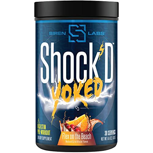 Siren Labs Shock D Yoked High Stim Pre-Workout Caffeine, Taurine, Citrulline Malate, Agmatine, Betaine Anhydrous High Energy and Powerful Muscle Pumps-Nitric Oxide Flex on The Beach (30 Servings)