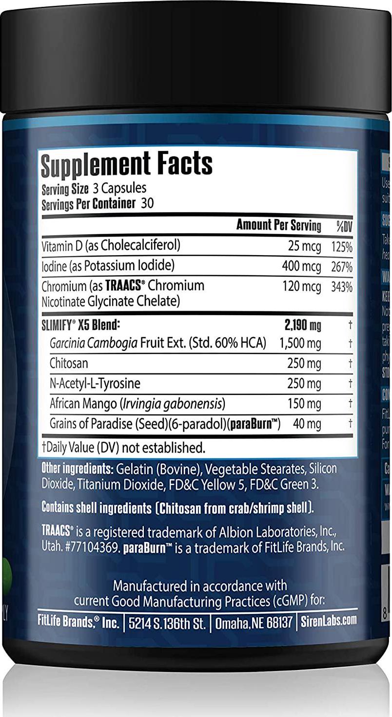 Siren Labs Slimify Advanced Fat Burner for Weight Loss - Garcinia Cambogia, African Mango, and Grains of Paradise - Boost Metabolism, Decrease Appetite, and Increase Energy - Stim Free (90 Capsules)