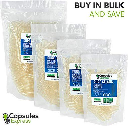 Size 000 Clear Empty Gelatin Capsules, 250 Count, Halal and Kosher Certified by Capsules Express