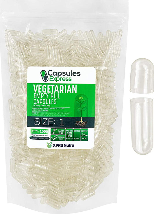 Size 1 Clear Vegetarian/Vegetable/Vegan Vcap Empty Capsules, 1000 Count by Capsules Express