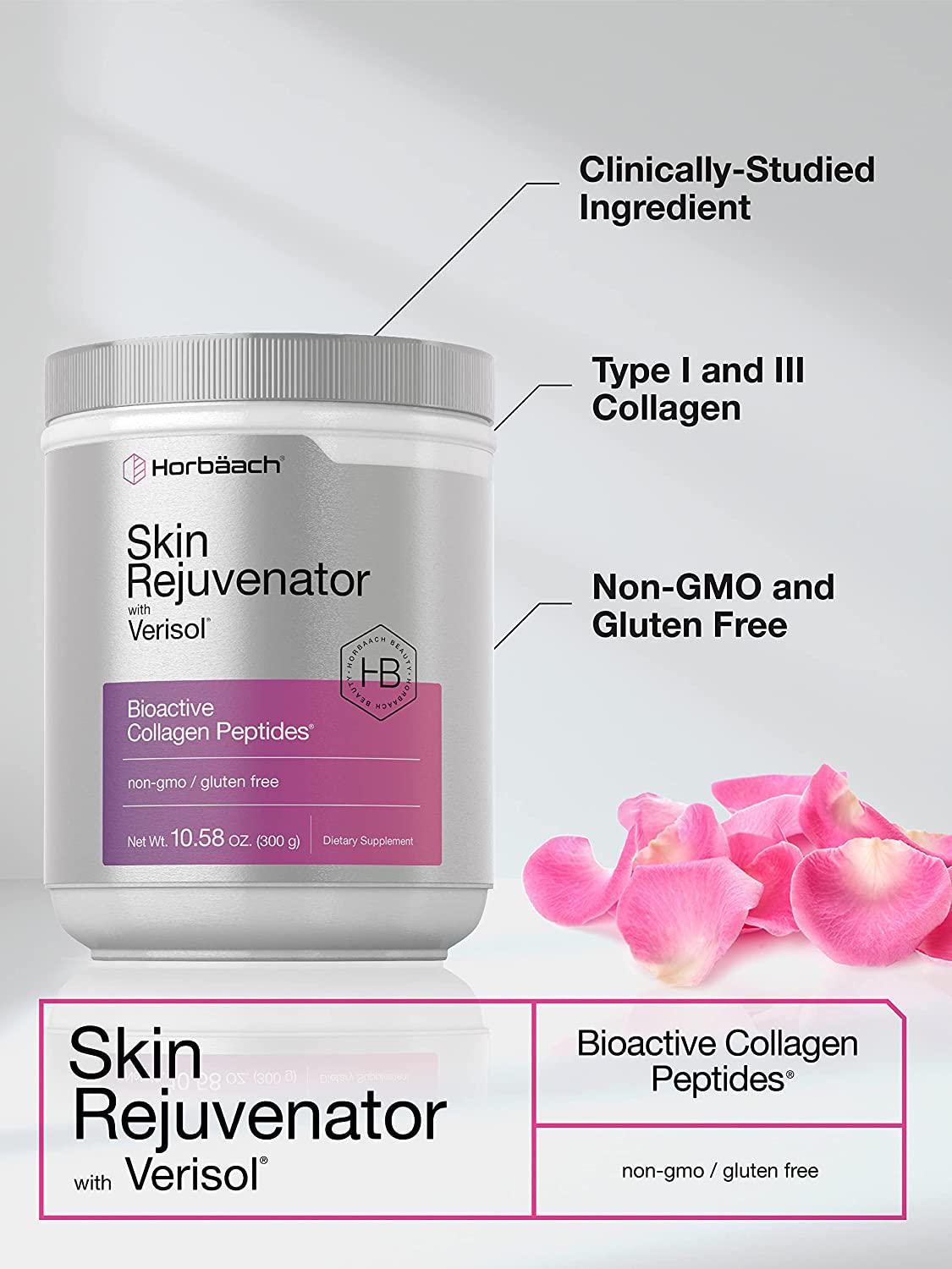 Skin Rejuvenator with Verisol 10.58 oz | Bioactive Collagen Peptide Powder | Types I and III | Non GMO, Gluten Free Supplement | by Horbaach