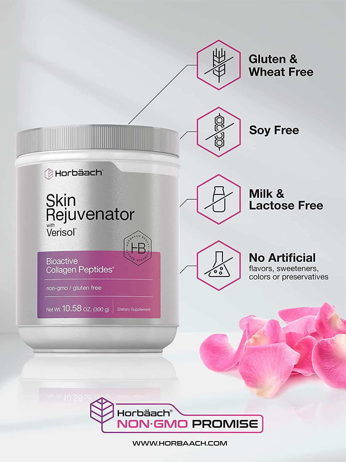 Skin Rejuvenator with Verisol 10.58 oz | Bioactive Collagen Peptide Powder | Types I and III | Non GMO, Gluten Free Supplement | by Horbaach