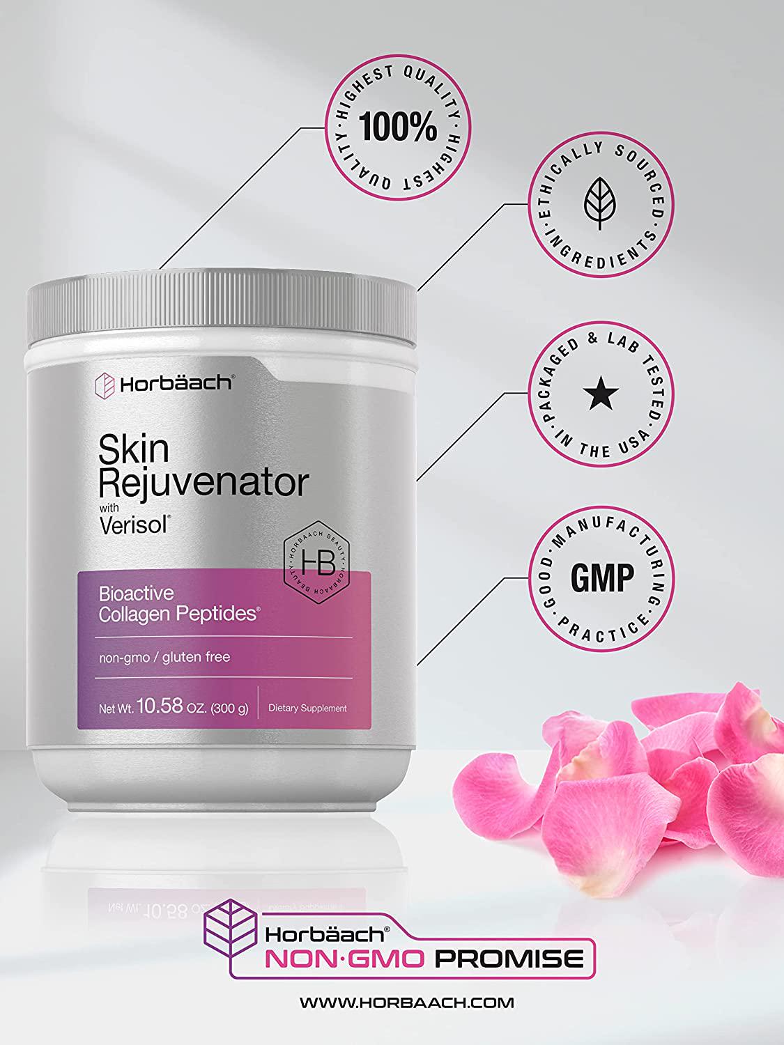 Skin Rejuvenator with Verisol 10.58 oz | Bioactive Collagen Peptide Powder | Types I and III | Non GMO, Gluten Free Supplement | by Horbaach