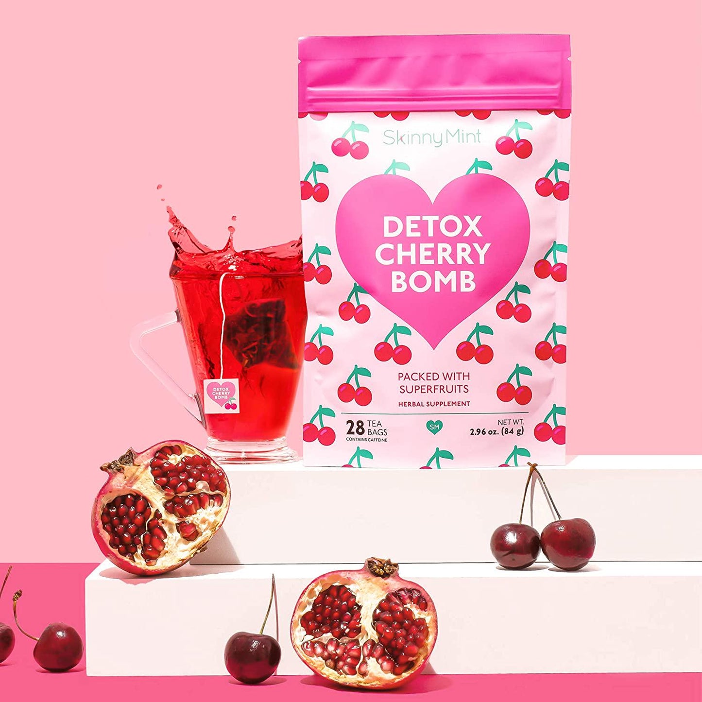 SkinnyMint Detox Cherry Bomb, All Natural superfruits Detox Tea to Support Weight Loss Goals. Help Boost Immunity and Energy.