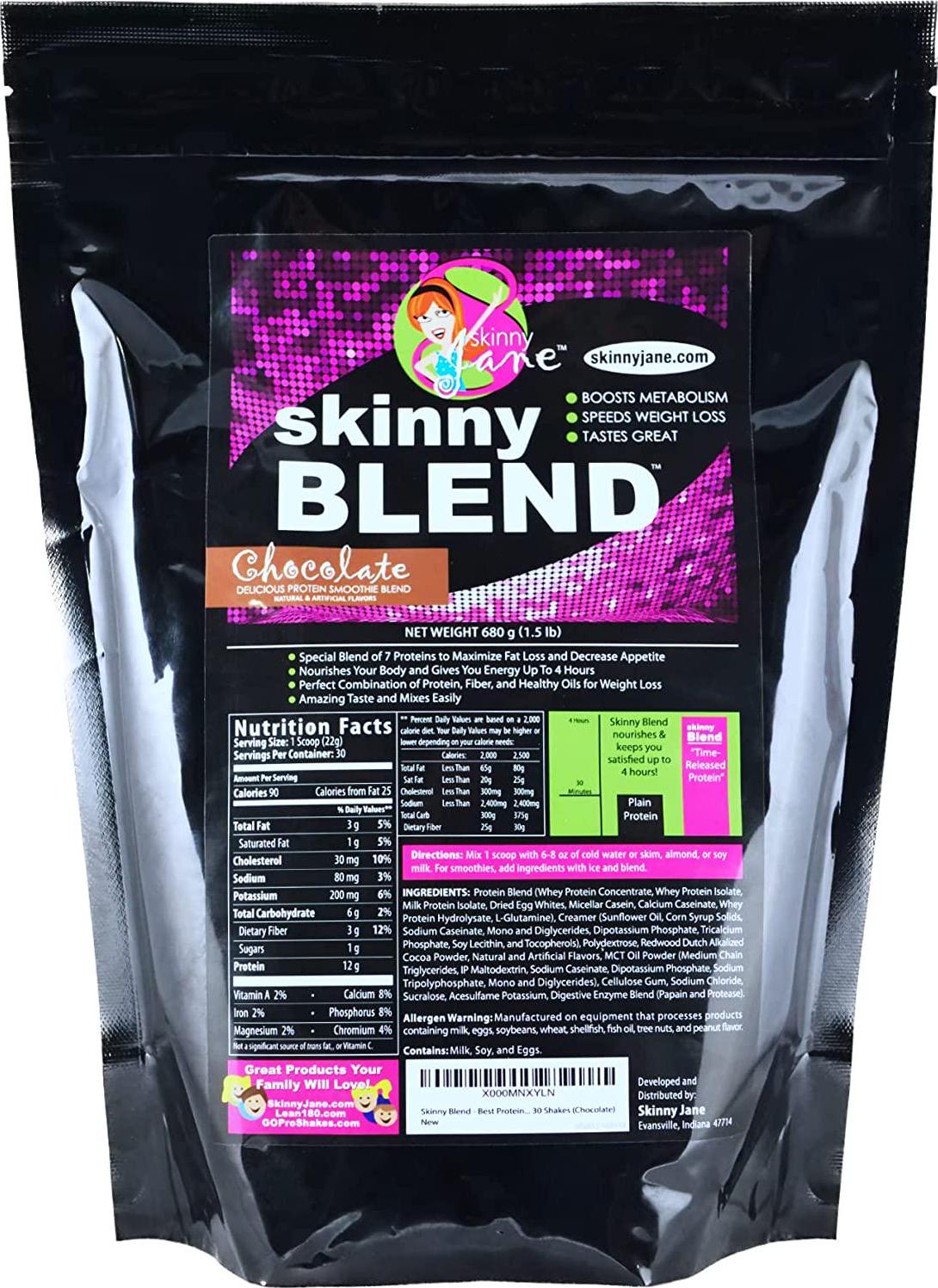 Skinny Blend - Best Tasting Protein Shake for Women - Slim Fast Weight Loss Shakes - Meal Replacement - Low Carb Breakfast - Diet Supplement - Appetite Suppressant - 30 Delicious Shakes (Chocolate)