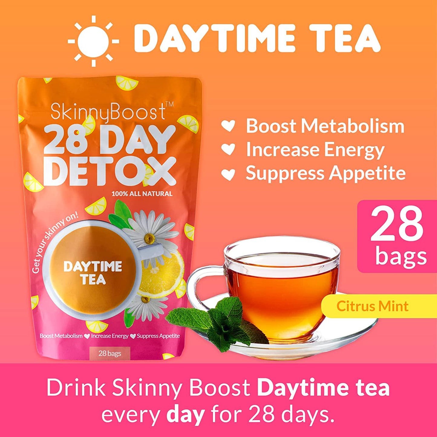 Skinny Boost Detox Power Kit-1 Daytime Tea (28 Bags)1 Evening Detox Tea (14 Bags) Plus 1 SUGAR FREE Apple Cider Vinegar Gummies (60 Vegan Gummies), Supports Detox and Cleanse-Non GMO, Vegan, All Natural