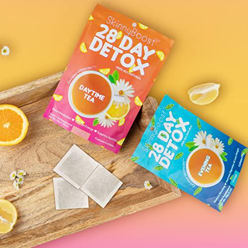 Skinny Boost Tea Kit-2 Pack with Free Palm Tumbler- 2 Daytime Teas (28 Bags/Pouch) 2 Evening Detox Teas (14 Bags/Pouch) Non GMO, Vegan, All Natural Detox and Cleanse