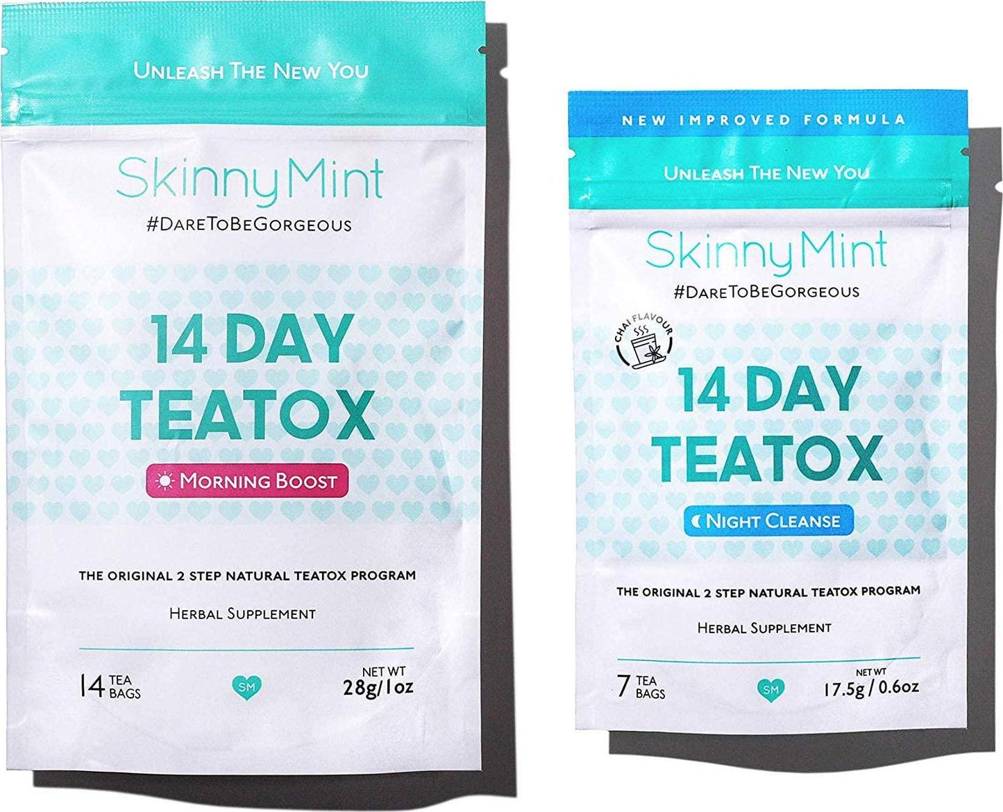 SkinyMint Detox Tea 14 Day Kit- Ultimate TeaTox Programme- All Natural Morning Boost and Night Cleanse Detox Tea- Helps Reduce Bloating and Boost Energy 