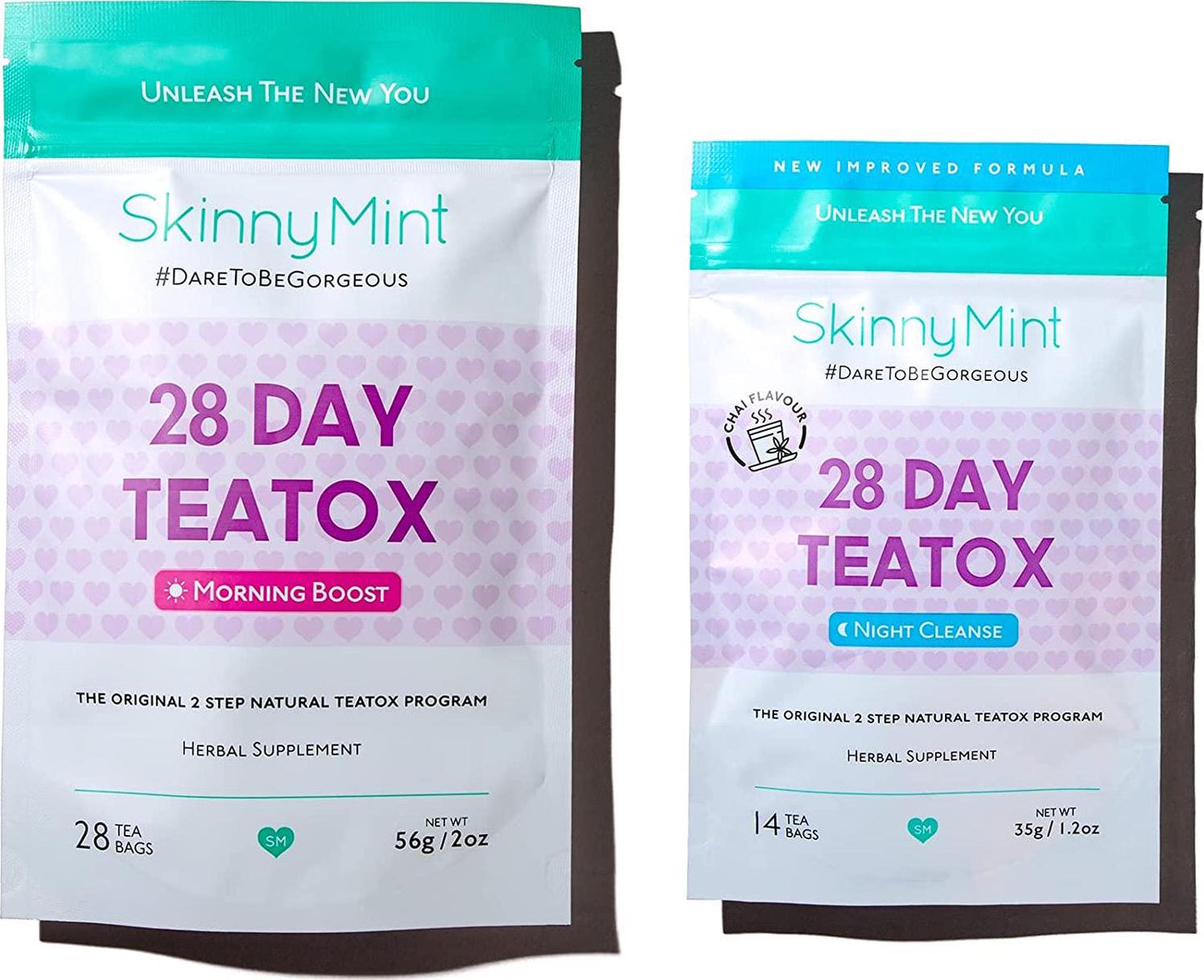 SkinyMint Original 28 Day Detox Tea Kit- Ultimate TeaTox Programme- All Natural Morning Boost and Night Cleanse Detox Tea- Helps Reduce Bloating and Boost EnergyÂ