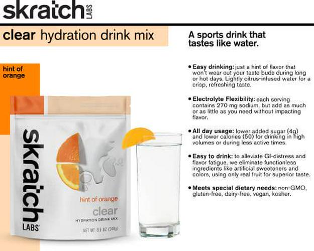 Skratch Labs Clear Hydration Drink Mix, Orange (8.5 oz, 16 Servings)- Unflavored Electrolyte powder for Exercise, Endurance and Performance- Essential Electrolytes for Energy and Rapid Recovery- Non-GMO