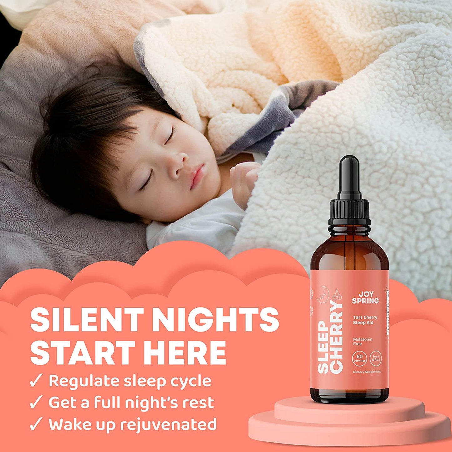 SleepCherry for Kids Natural Sleep Aid - Toddler Sleep Aid and Kids Sleep Aid Liquid Drops for a More Restful Night's Sleep - Sleep Supplement for Children - Kids Melatonin Free Sleep Aid