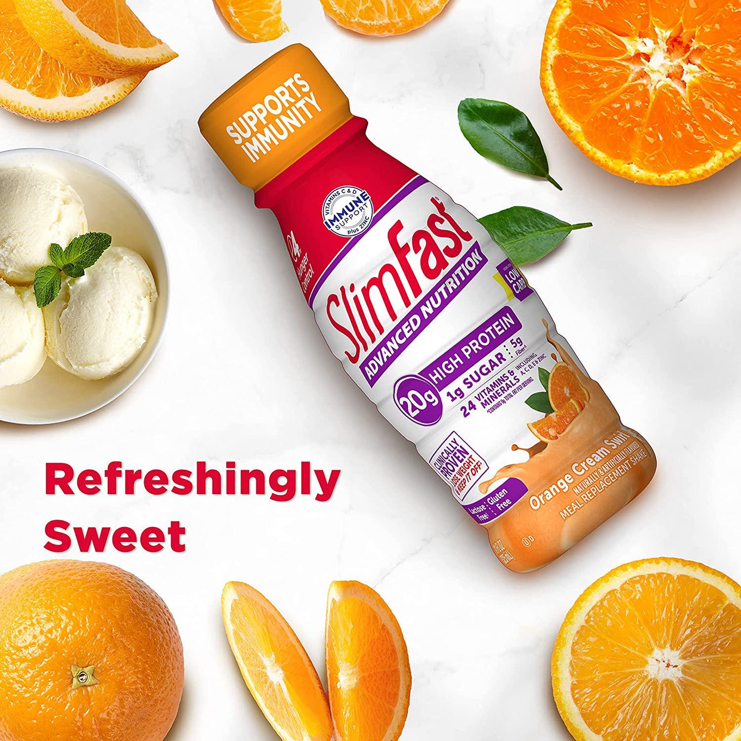 SlimFast Advanced Nutrition High Protein Meal Replacement Shake, Orange Cream Swirl, 20g of Ready to Drink Protein, 11 Fl. Oz Bottle, 4 Count (Pack of 3)