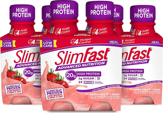 SlimFast Advanced Nutrition Strawberries and Cream Shake Meal Replacement 20g of Protein 11oz 12 Count