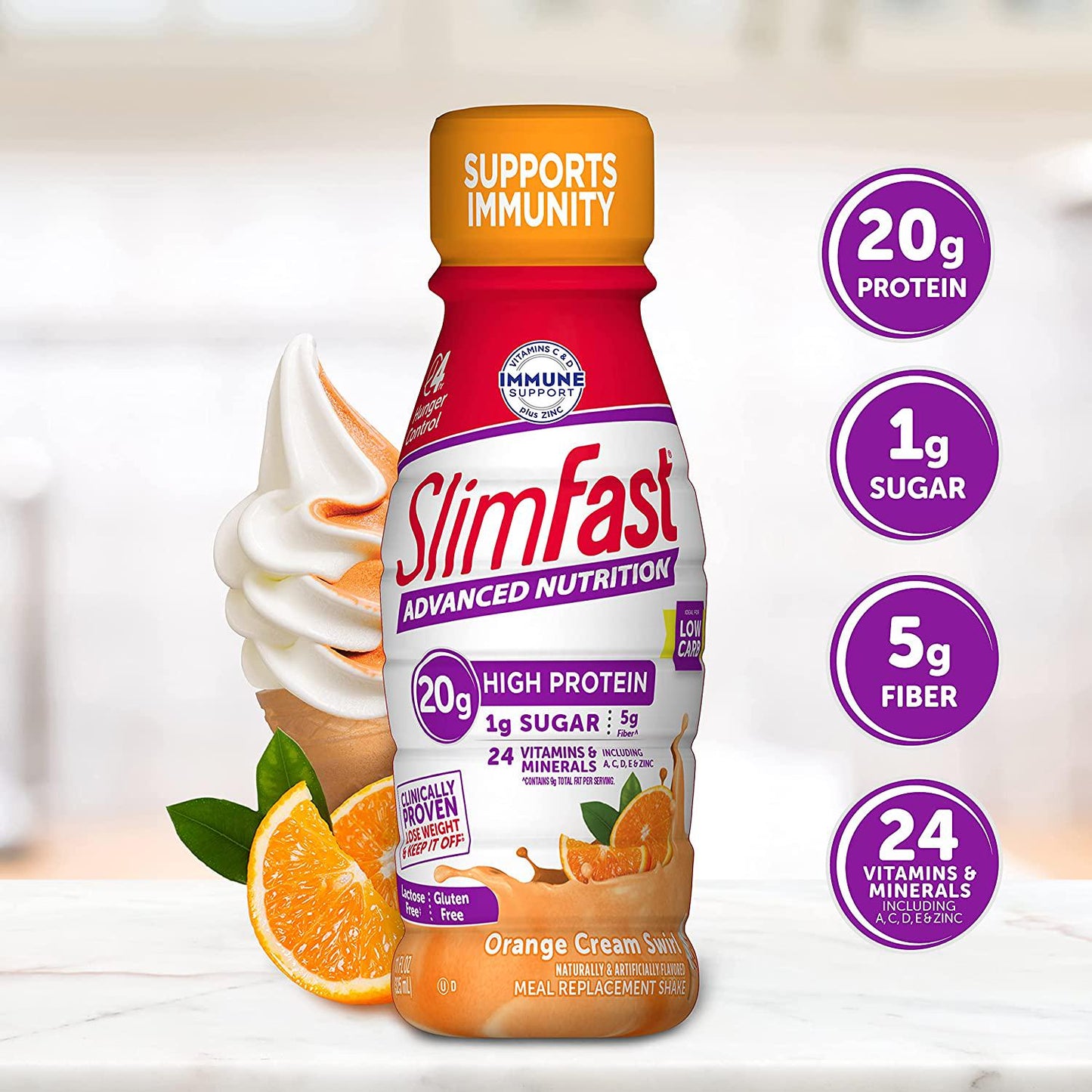 SlimFast Advanced Nutrition High Protein Meal Replacement Shake, Orange Cream Swirl, 20g of Ready to Drink Protein, 11 Fl. Oz Bottle, 4 Count (Pack of 3)