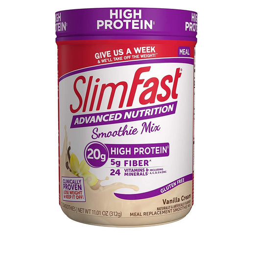 SlimFast Advanced Nutrition Vanilla Cream Smoothie Mix - Weight Loss Meal Replacement - 20g Protein - 11.4 Oz. Canister - 12 Servings - Pantry Friendly