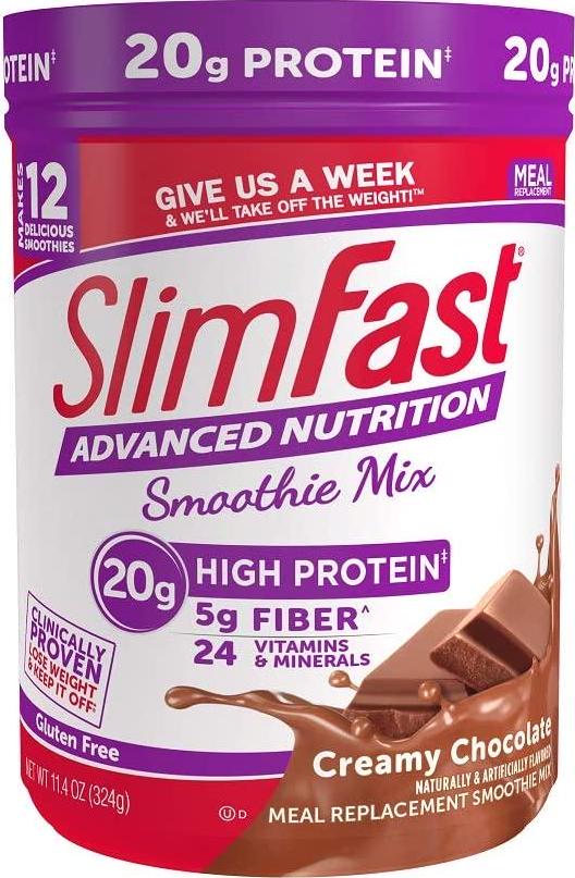 SlimFast Advanced Nutrition Creamy Chocolate Smoothie Mix Weight Loss Meal Replacement 20g Protein 11.4 Oz. Canister 12 Servings - Pantry Friendly