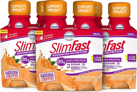 SlimFast Advanced Nutrition High Protein Meal Replacement Shake, Orange Cream Swirl, 20g of Ready to Drink Protein, 11 Fl. Oz Bottle, 4 Count (Pack of 3)