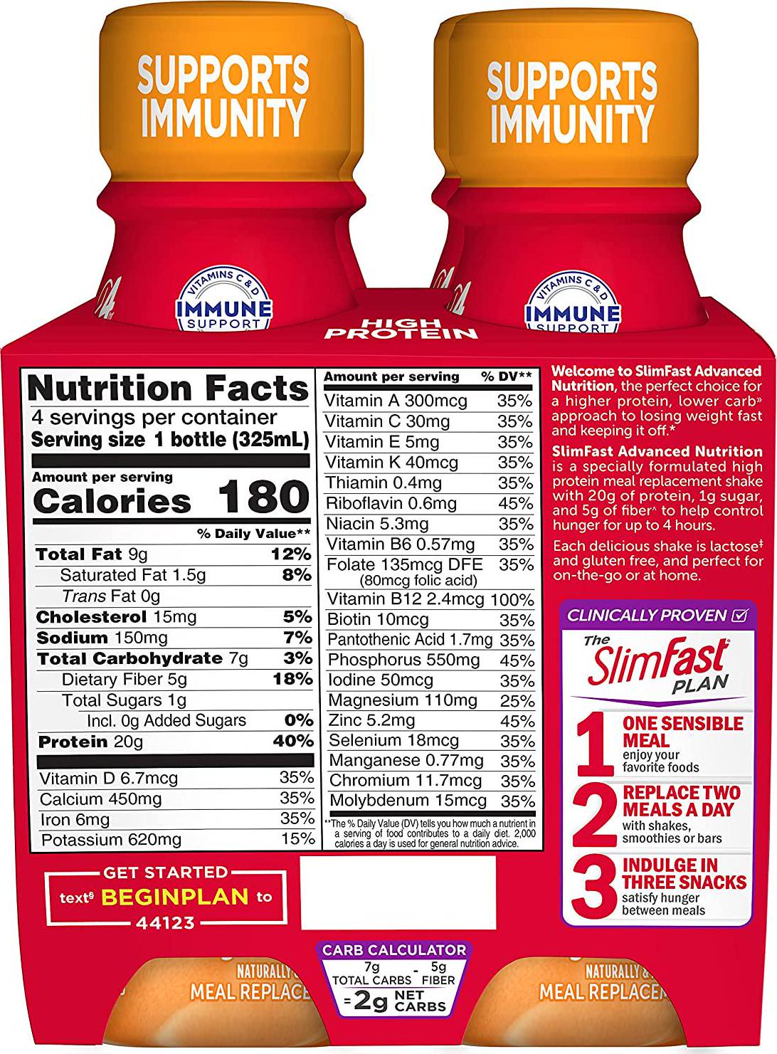 SlimFast Advanced Nutrition High Protein Meal Replacement Shake, Orange Cream Swirl, 20g of Ready to Drink Protein, 11 Fl. Oz Bottle, 4 Count (Pack of 3)