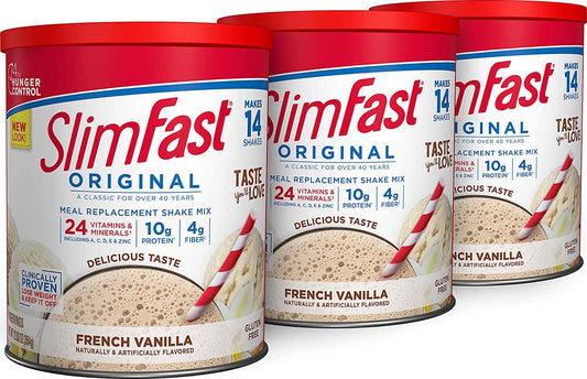 SlimFast Meal Replacement Powder, Original French Vanilla, Weight Loss Shake Mix, 10g of Protein, 14 Servings (Pack of 3)