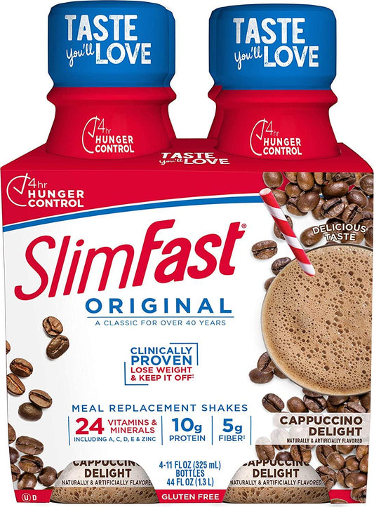 SlimFast Meal Replacement Shake, Original Cappuccino Delight, 10g of Ready to Drink Protein for Weight Loss, 11 Fl. Oz Bottle, 4 Count