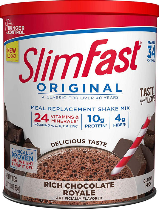 SlimFast Meal Replacement Powder, Original Rich Chocolate Royale, Weight Loss Shake Mix, 10g of Protein, 34 Servings