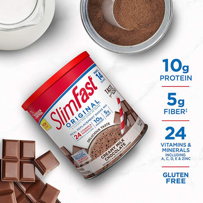 SlimFast – Original Meal Replacement Shake Mix Powder – Weight Loss Shake – 10g of Protein – 24 Vitamins and Minerals Per Serving – Great Taste – 12.83 oz. – Pack of 3 - Creamy Milk Chocolate