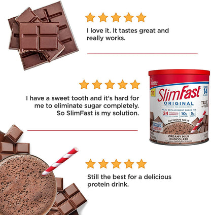 SlimFast – Original Meal Replacement Shake Mix Powder – Weight Loss Shake – 10g of Protein – 24 Vitamins and Minerals Per Serving – Great Taste – 12.83 oz. – Pack of 3 - Creamy Milk Chocolate