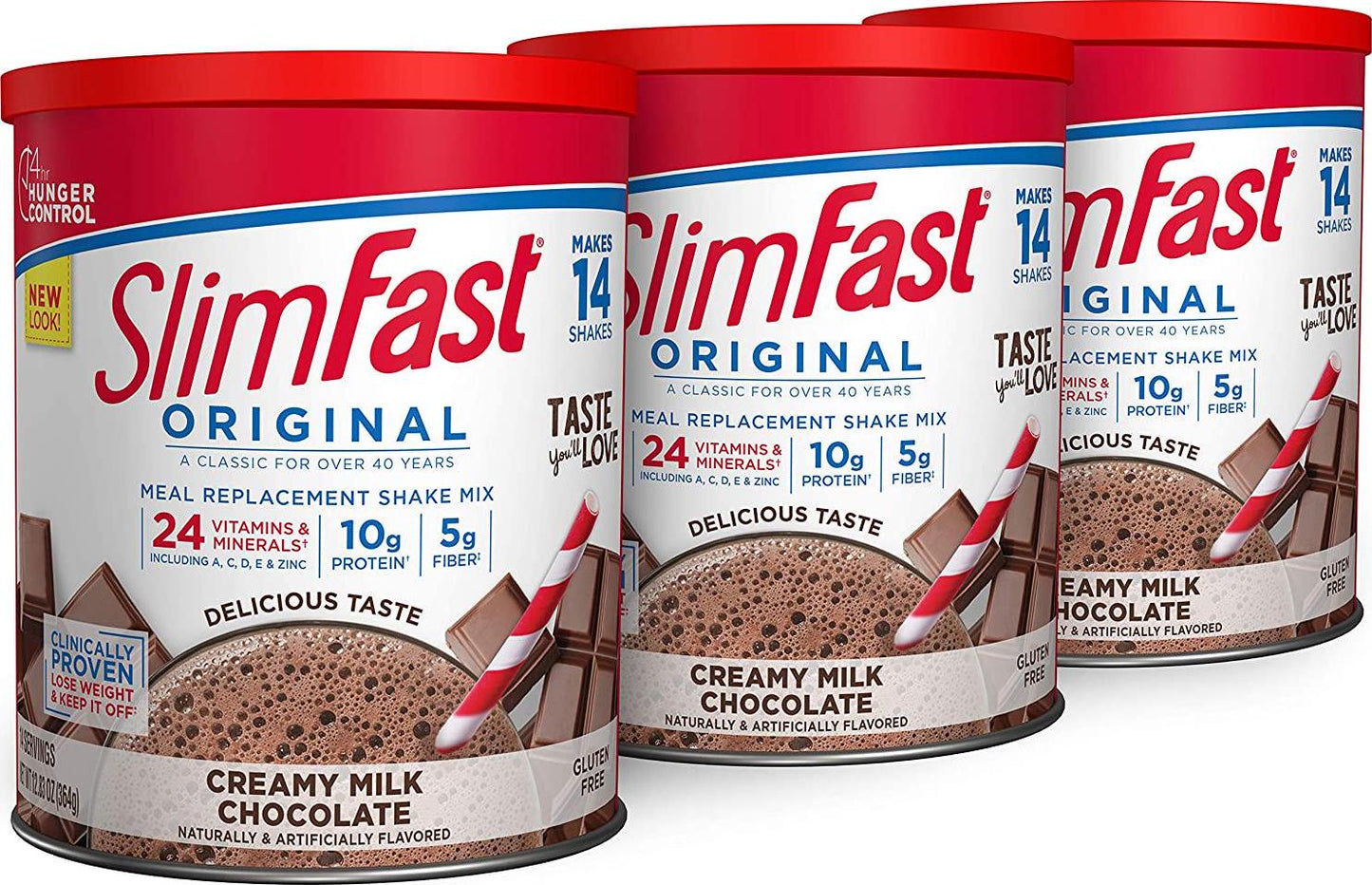 SlimFast – Original Meal Replacement Shake Mix Powder – Weight Loss Shake – 10g of Protein – 24 Vitamins and Minerals Per Serving – Great Taste – 12.83 oz. – Pack of 3 - Creamy Milk Chocolate