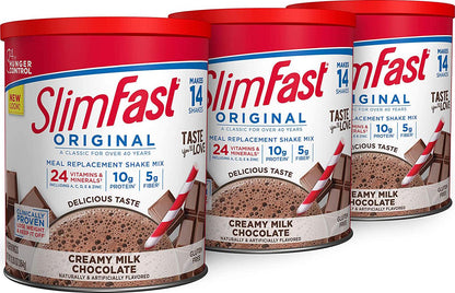 SlimFast – Original Meal Replacement Shake Mix Powder – Weight Loss Shake – 10g of Protein – 24 Vitamins and Minerals Per Serving – Great Taste – 12.83 oz. – Pack of 3 - Creamy Milk Chocolate