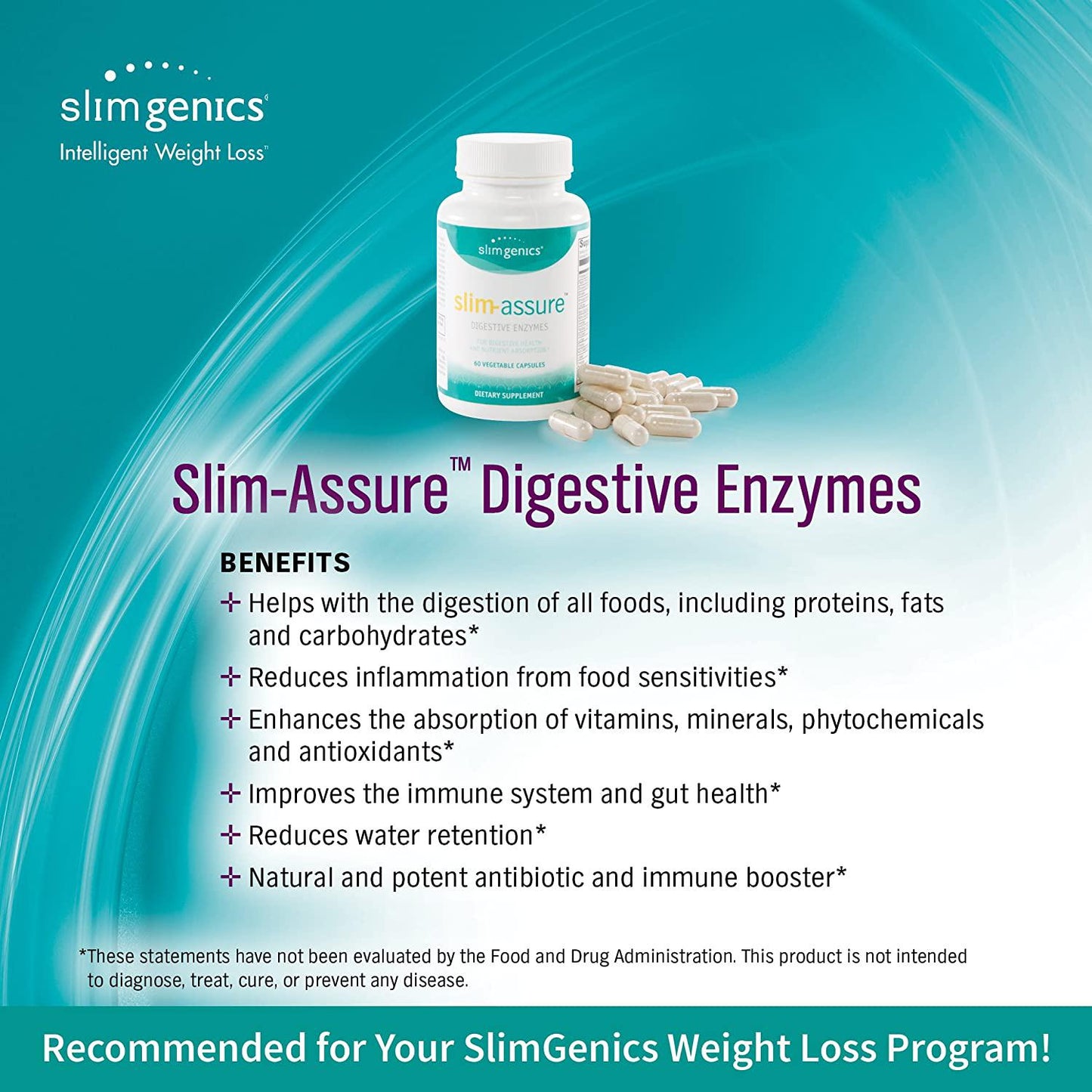 SlimGenics Slim-Assure | Digestive Enzymes Digestive Aid Helps Relieve Gas and Bloating - Gluten and Soy Free - Alleviates IBS Symptoms and Provides Digestive Support (60ct)