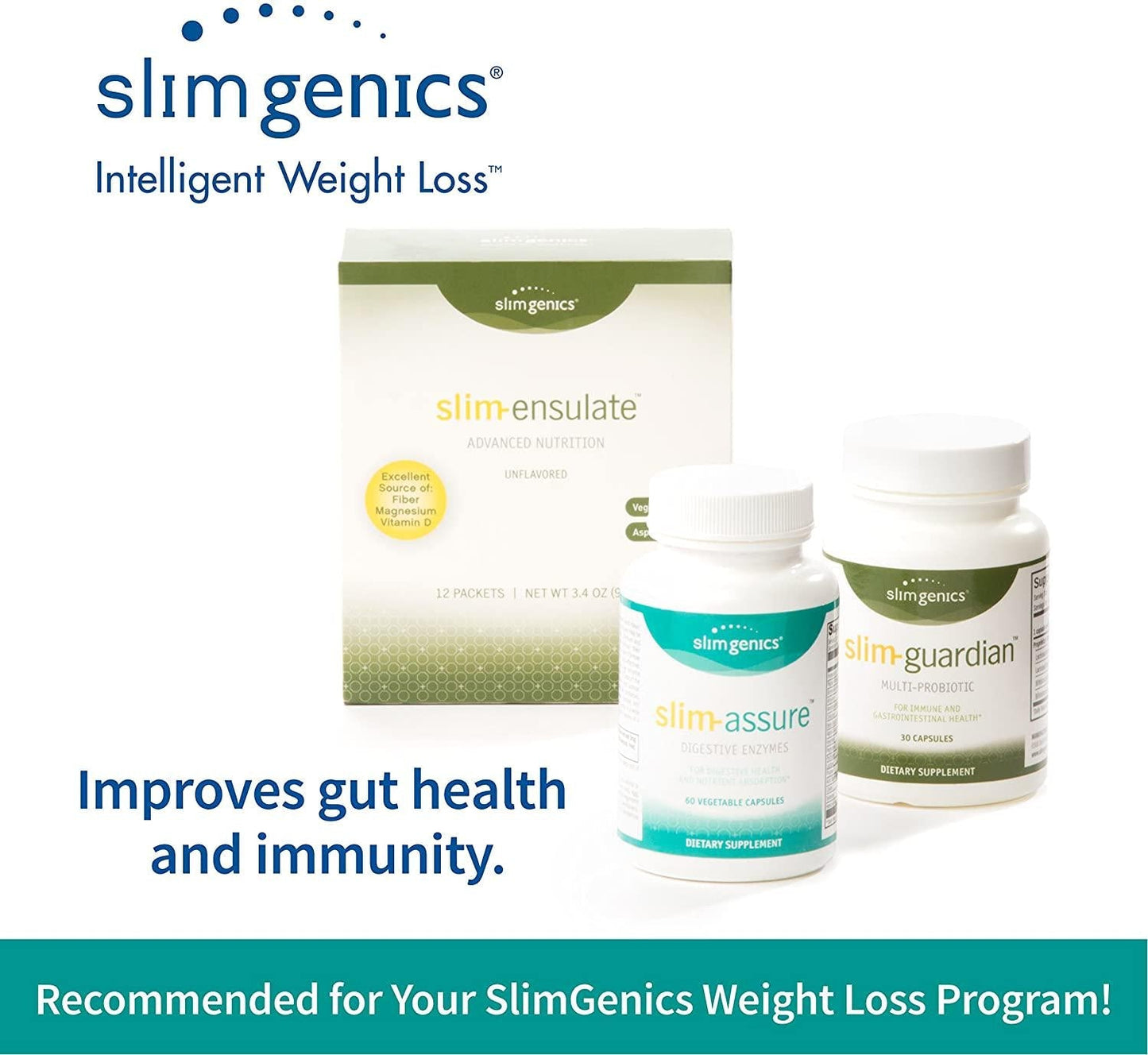 SlimGenics Slim-Ensulate | Essential Soluble Fiber Supplement - Prebiotic Powder Supports Bowel Health and Immune Function – Inulin Fiber with Key Vitamins to Enhance Weight Loss (30 Count)