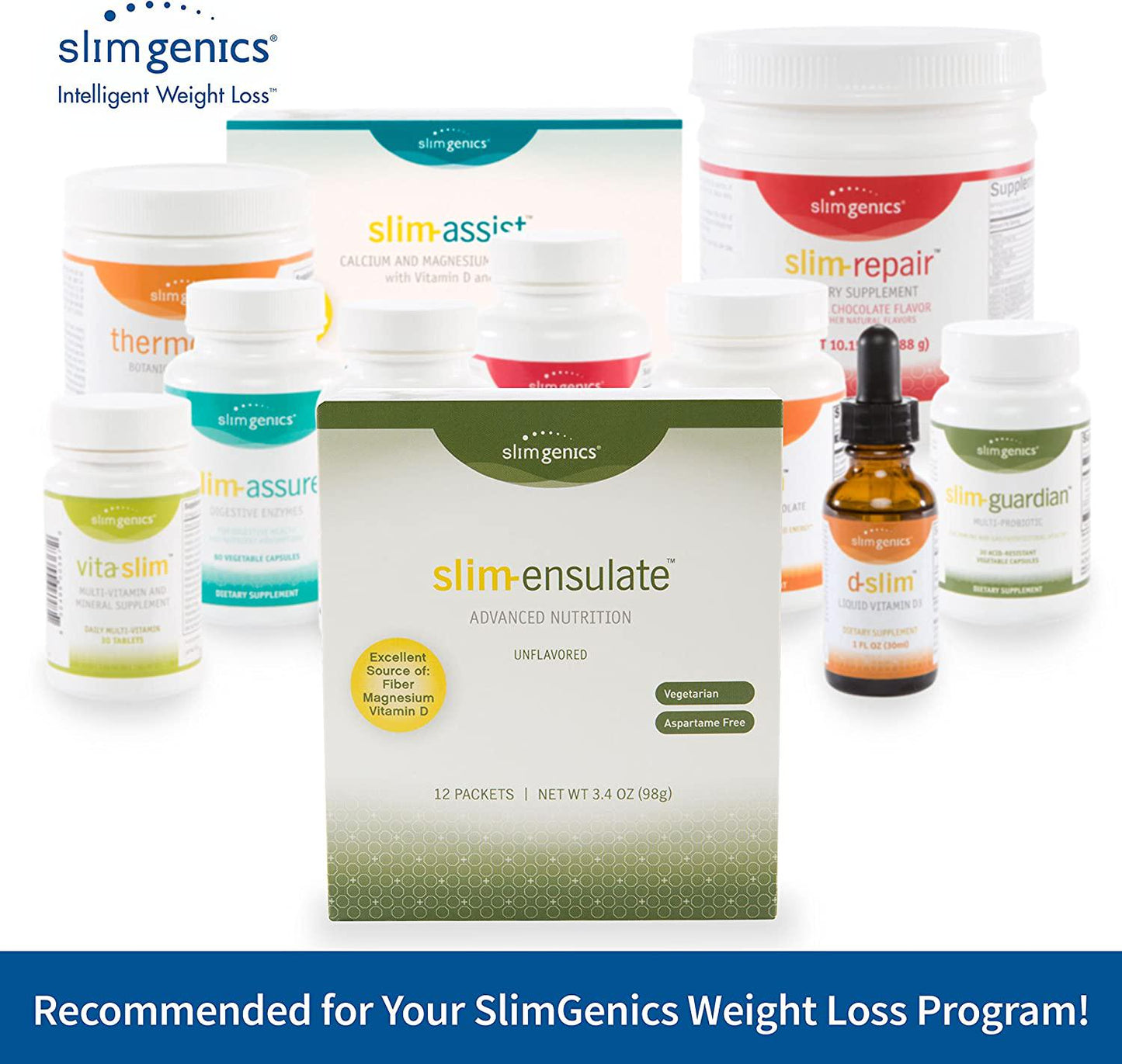 SlimGenics Slim-Ensulate | Essential Soluble Fiber Supplement - Prebiotic Powder Supports Bowel Health and Immune Function Inulin Fiber with Key Vitamins to Enhance Weight Loss (30 Count)