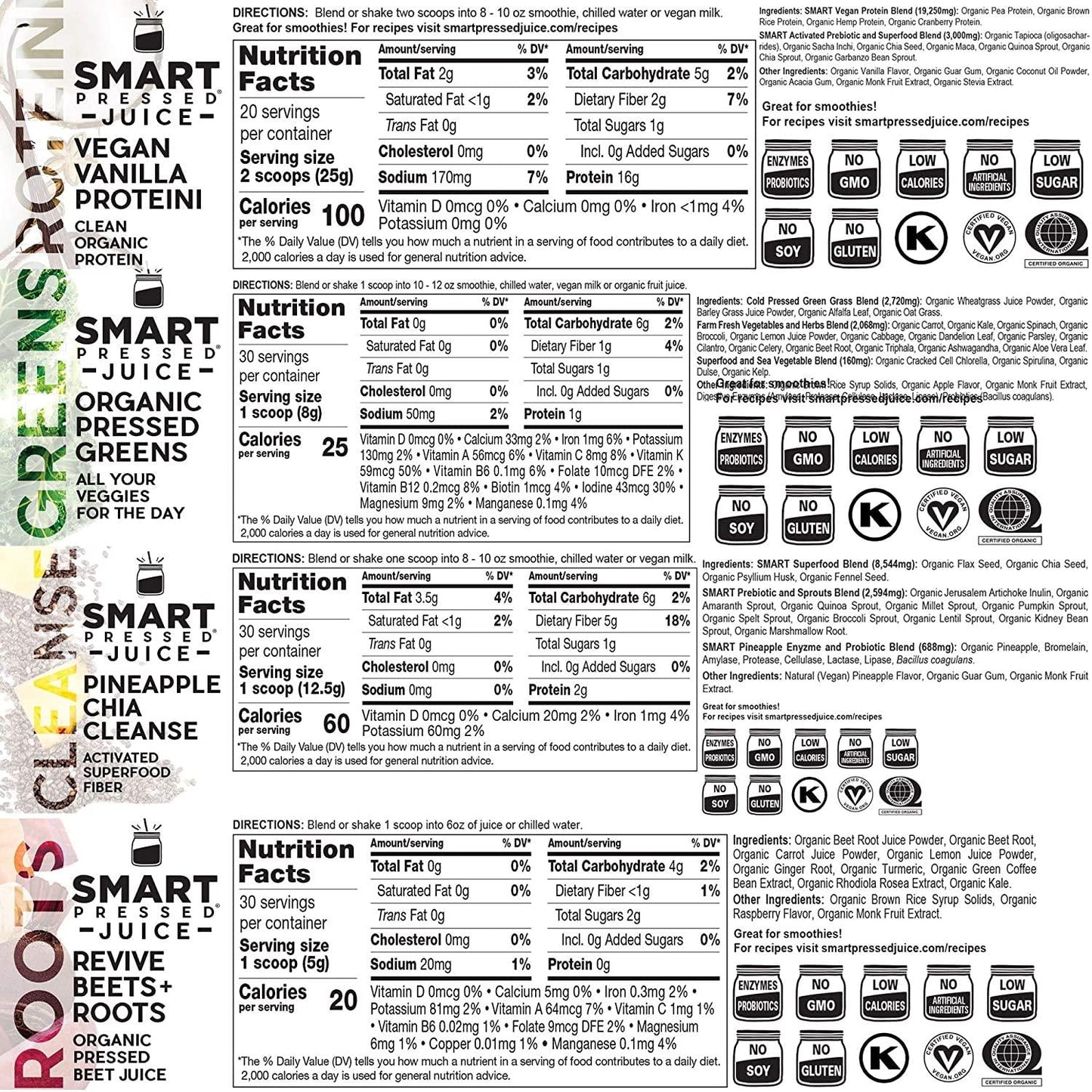 Smart Pressed Juice 3-Day Organic Juice Cleanse | Healthy Weight Loss and Detox Program | Vegan Vanilla Protein, Cold-Pressed Green Juice, Beets Juice and Pineapple Chia Cleanse | High Fiber and Vegan