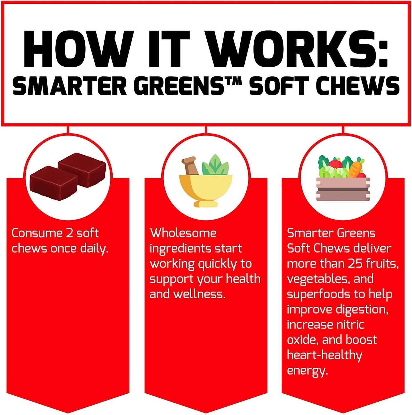 Smarter Greens Superfood Chews, Greens and Superfoods with Probiotics, Antioxidants, and Fiber, Greens Supplement to Support Digestion, Nitric Oxide, and Energy, Force Factor, 60 Soft Chews