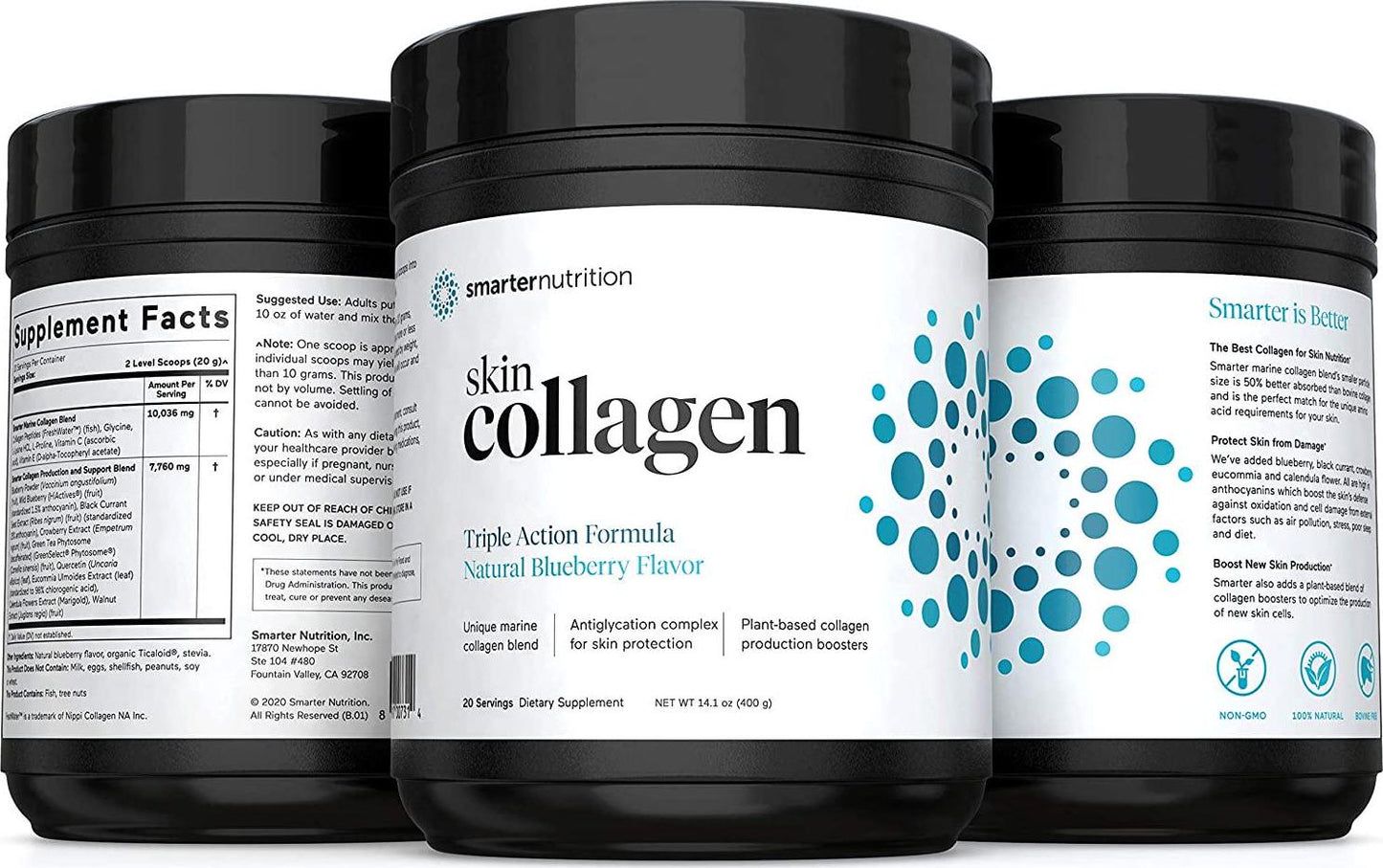 Smarter Skin Collagen - Triple Action Formula for Vibrant, Healthy Skin - Unique Marine Collagen Blend with Antioxidant Protection and Plant-Based Collagen Production Boosters (120 Servings)