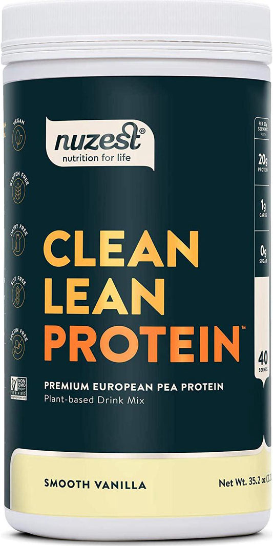 Smooth Vanilla Clean Lean Protein by Nuzest - Premium Vegan Protein Powder, Plant Based Protein Powder, Dairy Free, Gluten Free, GMO Free, Naturally Sweetened, 40 Servings, 2.2 lb