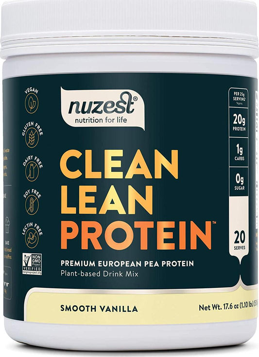 Smooth Vanilla Clean Lean Protein Nuzest - Premium Vegan Protein Powder, Plant Based Protein Powder, Vanilla Protein Powder, Dairy Free, Gluten Free, GMO Free, Naturally Sweetened Protein Shake, 20 Servings, 1.1 lb