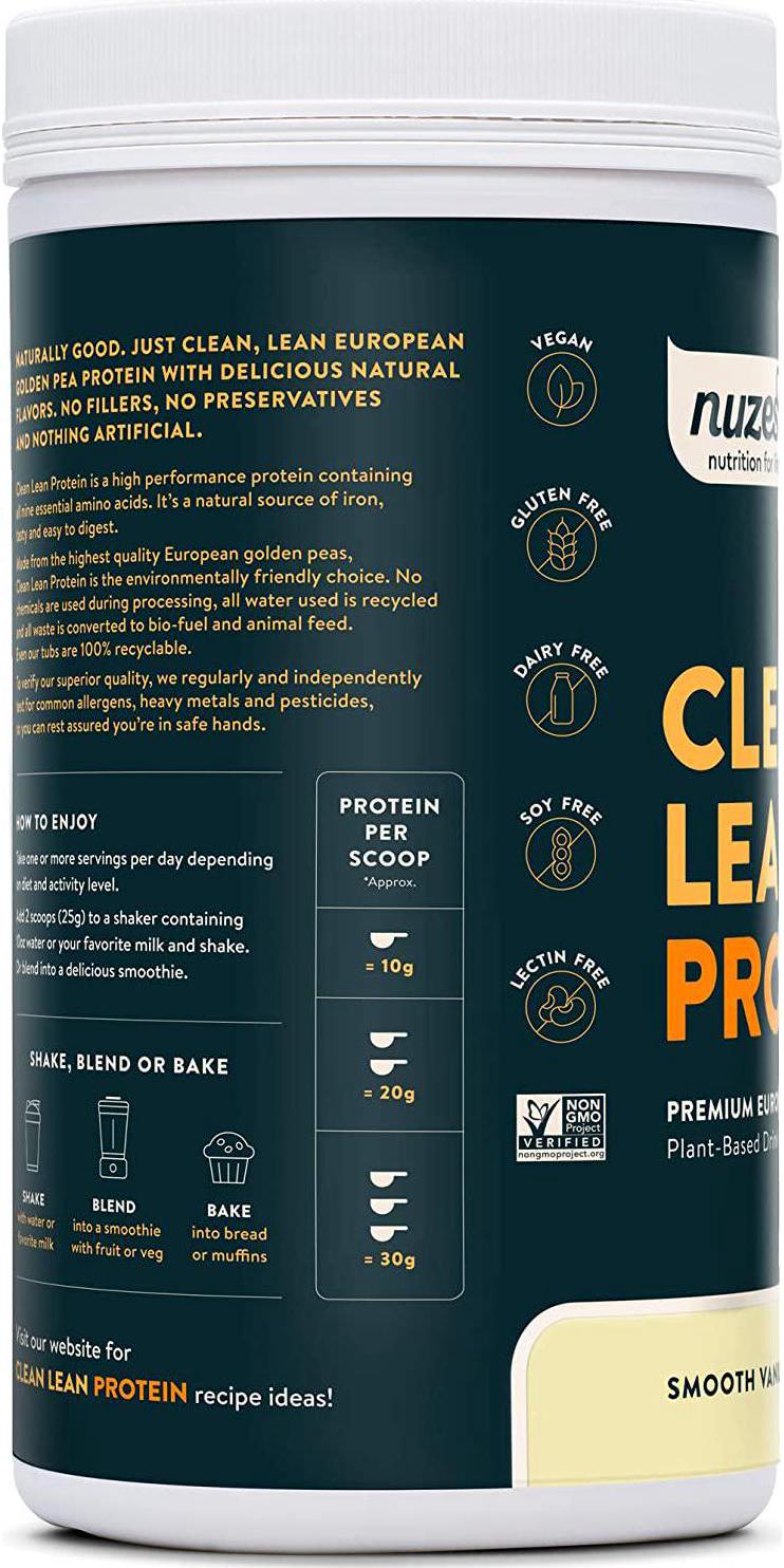 Smooth Vanilla Clean Lean Protein by Nuzest - Premium Vegan Protein Powder, Plant Based Protein Powder, Dairy Free, Gluten Free, GMO Free, Naturally Sweetened, 40 Servings, 2.2 lb