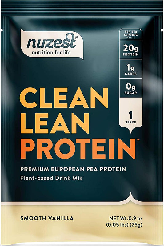 Smooth Vanilla Clean Lean Protein by Nuzest - Premium Vegan Protein Powder, Plant Protein Powder, European Golden Pea Protein, Dairy Free, Gluten Free, GMO Free, Single Serving