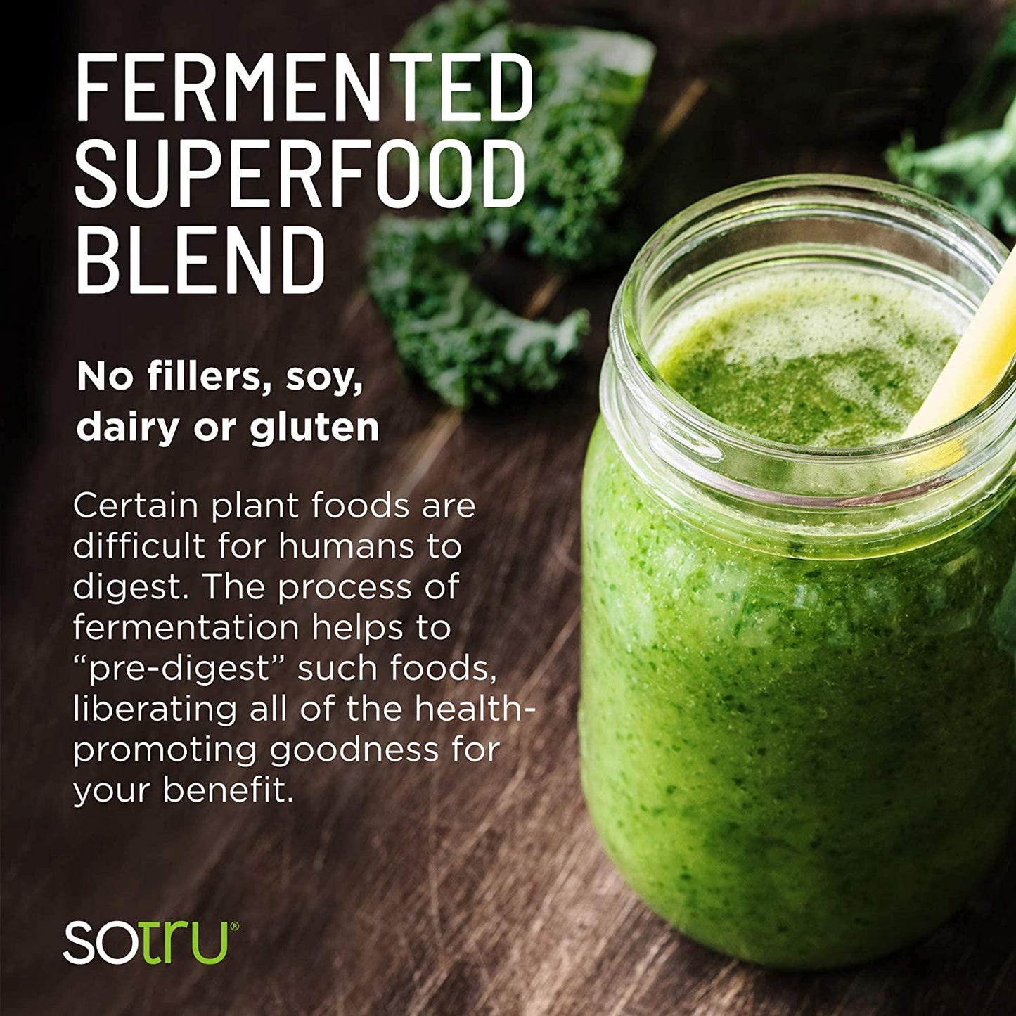 SoTru Alkalizing Greens - 8.47 oz. - Fermented Superfood Blend with Digestive Enzymes, Probiotics and Prebiotic Fiber - USDA Certified Organic, Non-GMO, Vegan, Gluten-Free - 30 Servings