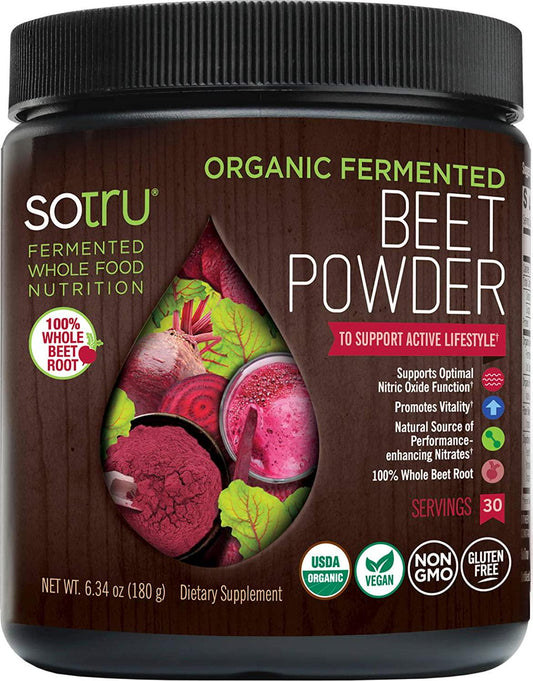 SoTru Beet Root Powder - 6.34 oz. - Supports Active Lifestyle and Optimal Nitric Oxide Function - 100% Whole, Organic Fermented Beet Root - Non-GMO, Vegan, Gluten-Free - 30 Servings