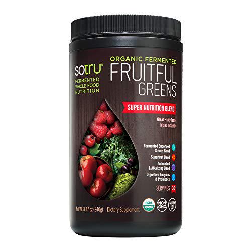 SoTru Fruitful Greens, Fruit Flavored - 8.47 oz. - Antioxidant - Fermented Superfood Blend with Digestive Enzymes and Prebiotic Fiber - USDA Certified Organic, Non-GMO, Vegan, Gluten-Free - 21 Servings