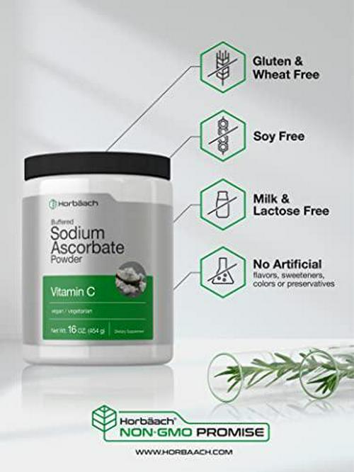 Sodium Ascorbate Vitamin C Powder | 16oz | Vegetarian, Non-GMO, Gluten Free | 100% Pure Buffered | by Horbaach