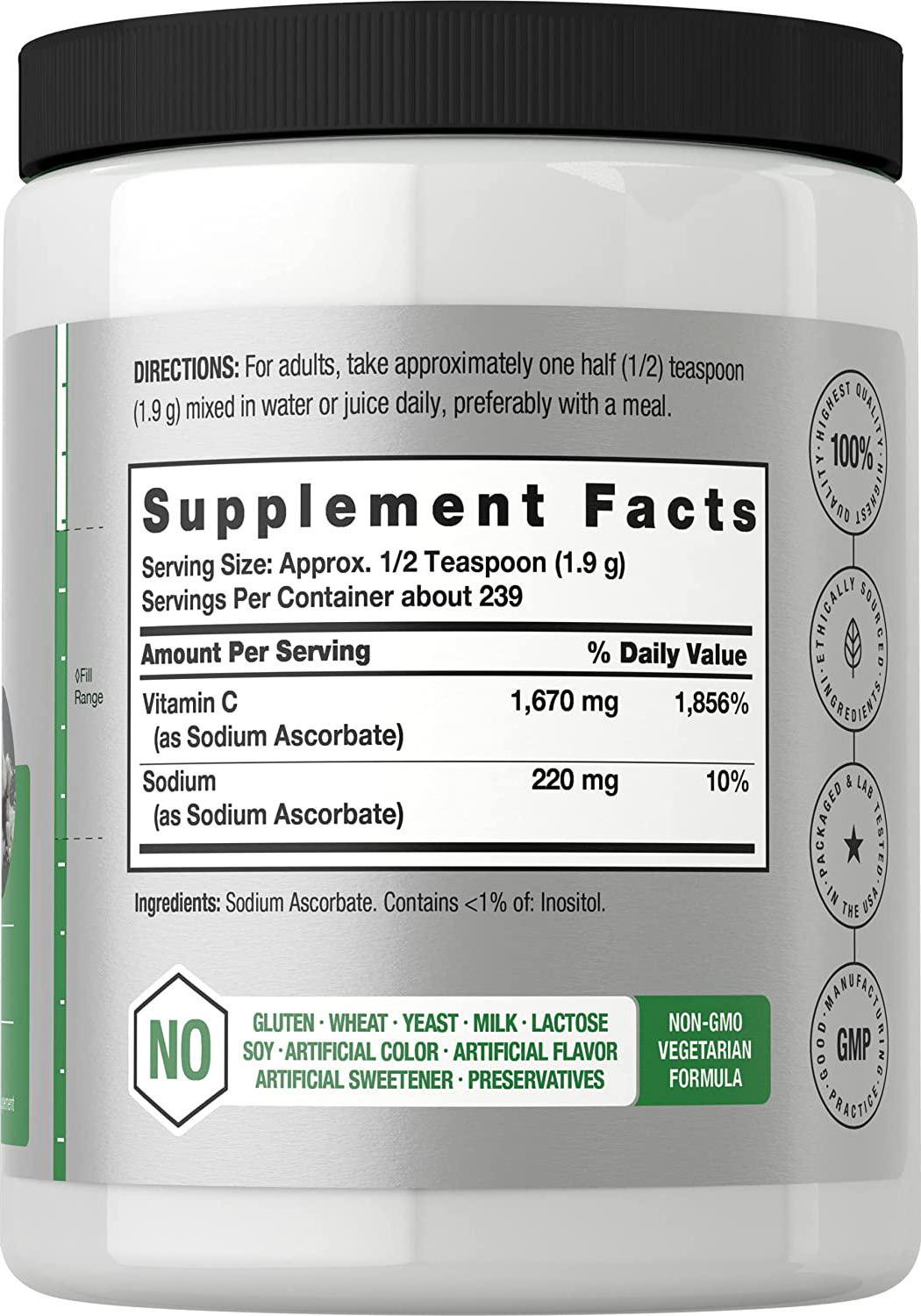 Sodium Ascorbate Vitamin C Powder | 16oz | Vegetarian, Non-GMO, Gluten Free | 100% Pure Buffered | by Horbaach