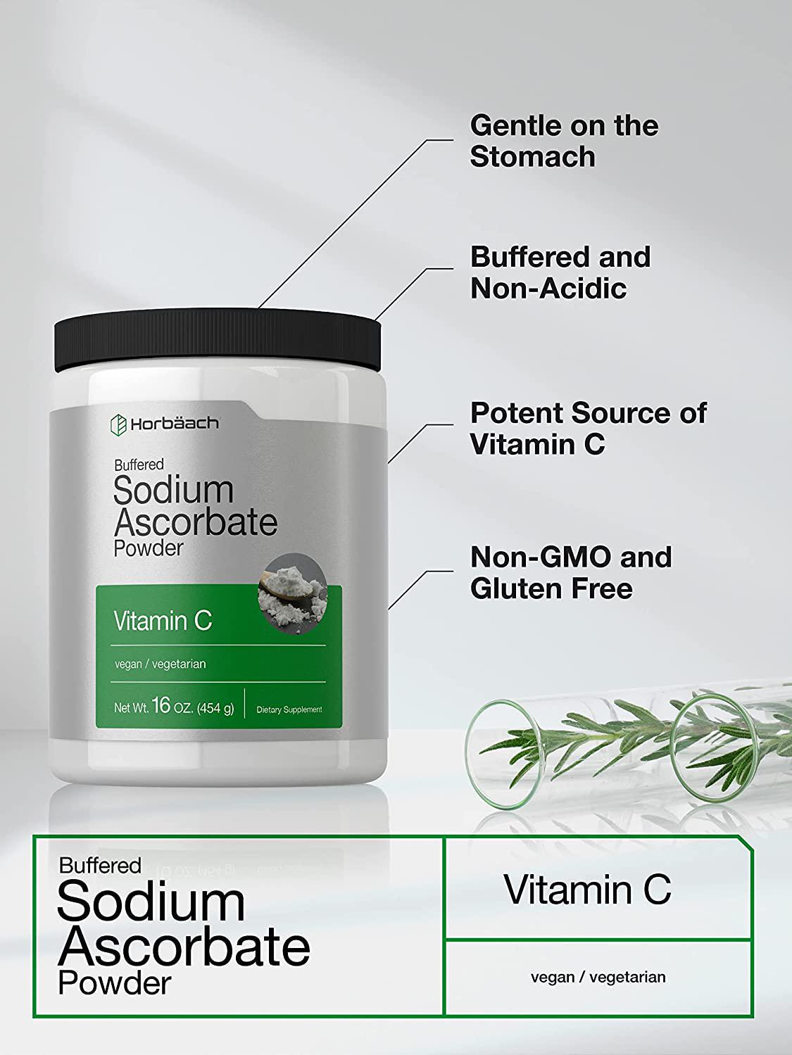 Sodium Ascorbate Vitamin C Powder | 16oz | Vegetarian, Non-GMO, Gluten Free | 100% Pure Buffered | by Horbaach