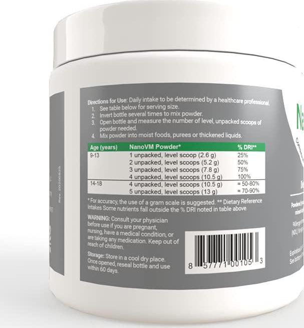 Solace Nutrition NanoVM 9-18 (275g) Flavorless Powdered Hypoallergenic, Carbohydrate Free Vitamin and Mineral Supplement, Designed Specifically for Children with Food Allergies 9-18 Years of Age