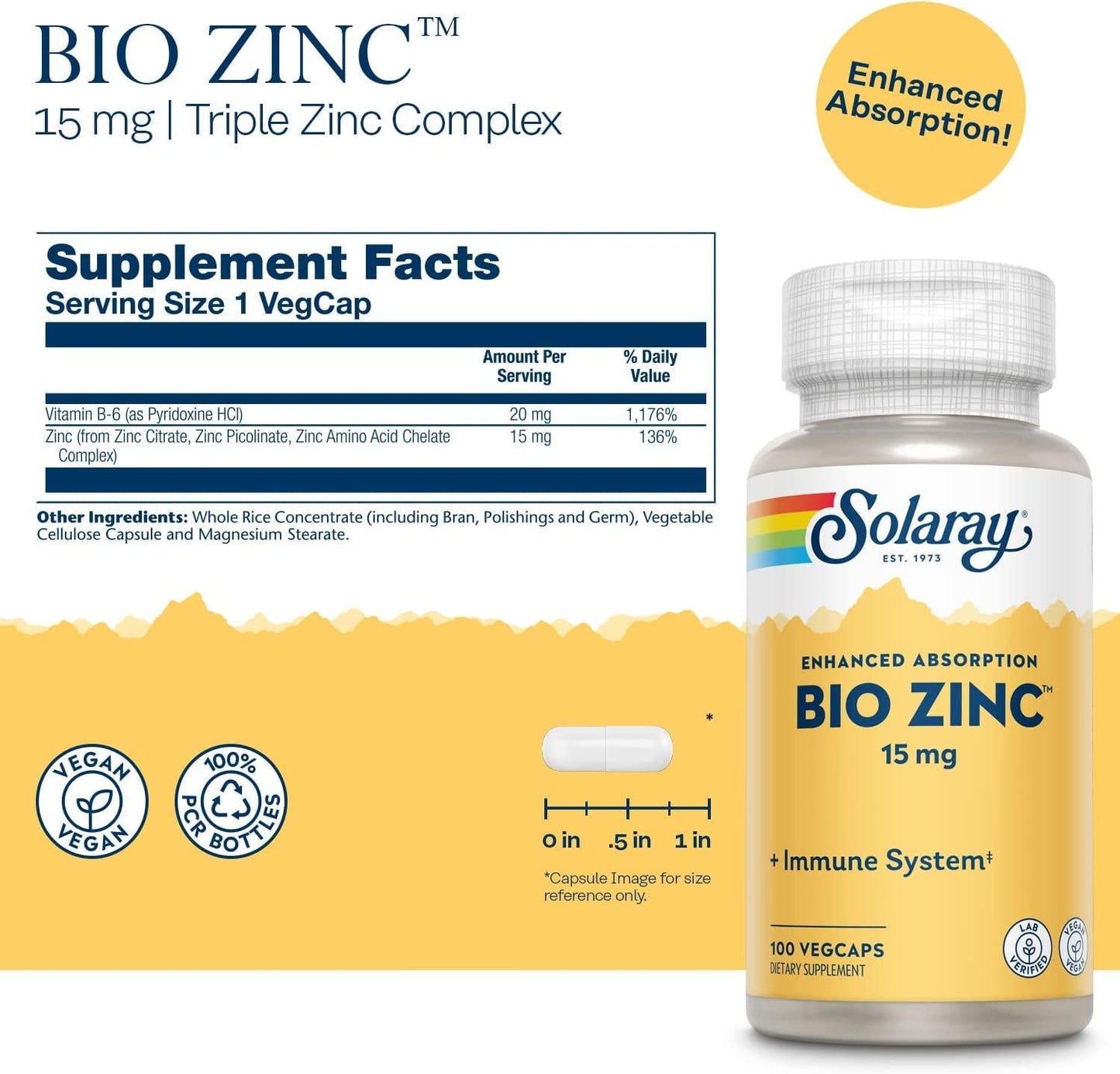 Solaray Bio Zinc Supplement, 15mg, 100 Count by Solaray